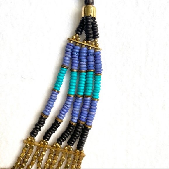 Taneesi Indian Blue Gold Layered Beaded Necklace - Picture 4 of 10